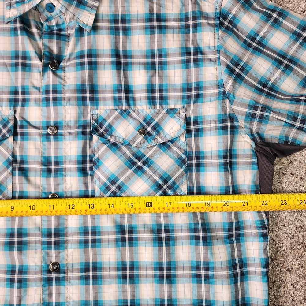 Kuhl Plaid Shirt Mens Large Blue Short Sleeve Snap Front Hiking Outdoor EUC - Picture 15 of 16